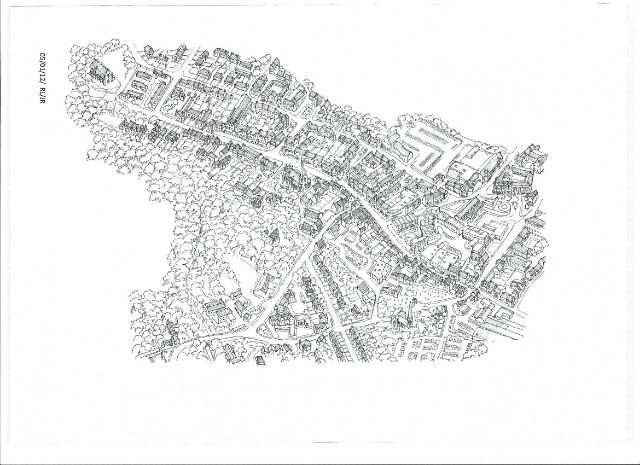 birds eye view of the town